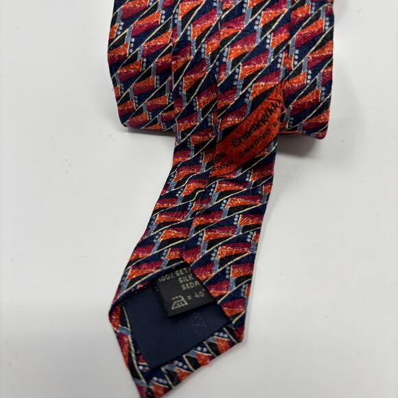 Ermenegildo Zegna Red Blue Waved Patterned 58"x3.5" Silk Tie - Picture 4 of 5